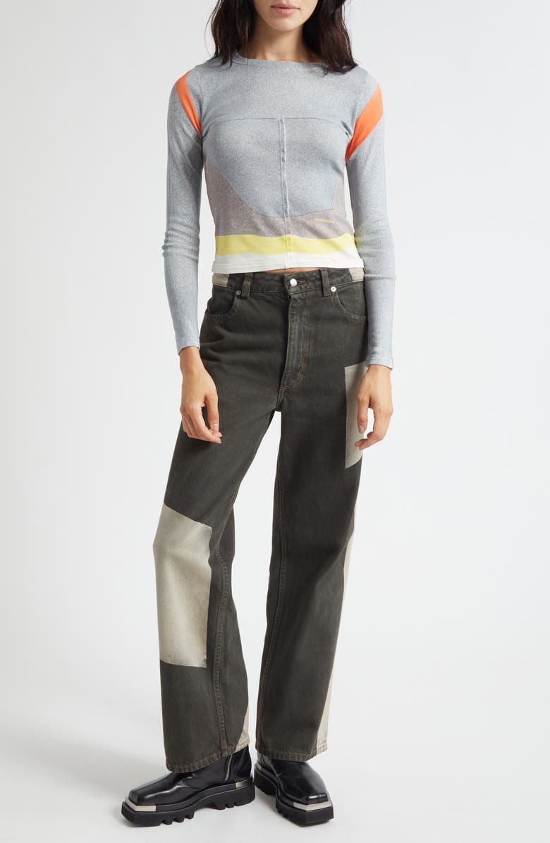 Eckhaus Latta Lapped Colorblock Cotton Baby Tee, Alternate, color, Valley