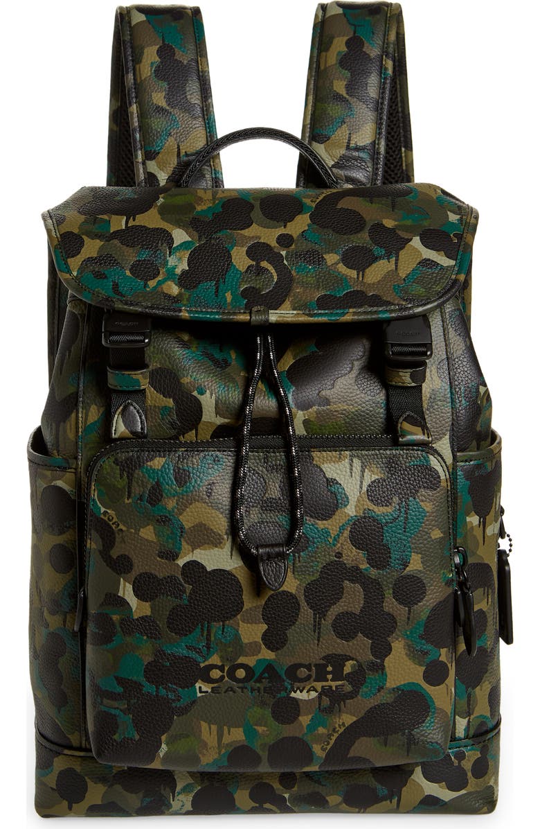 COACH League Camo Print Leather Backpack, Main, color,