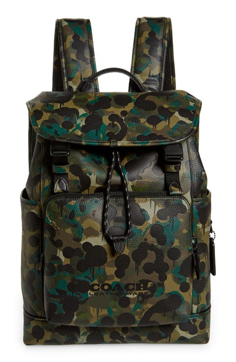 League Camo Print Leather Backpack