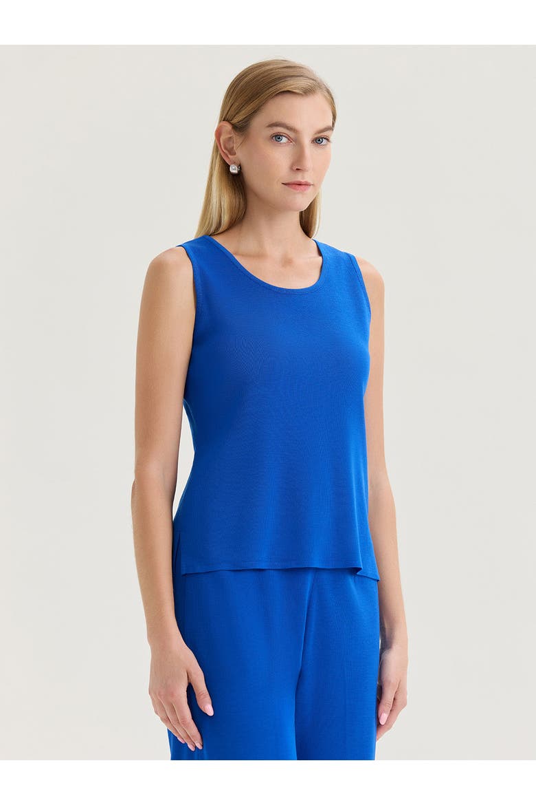 Double Scoop Neck Mylana Knit Tank, Alternate, color, Aegean Blue