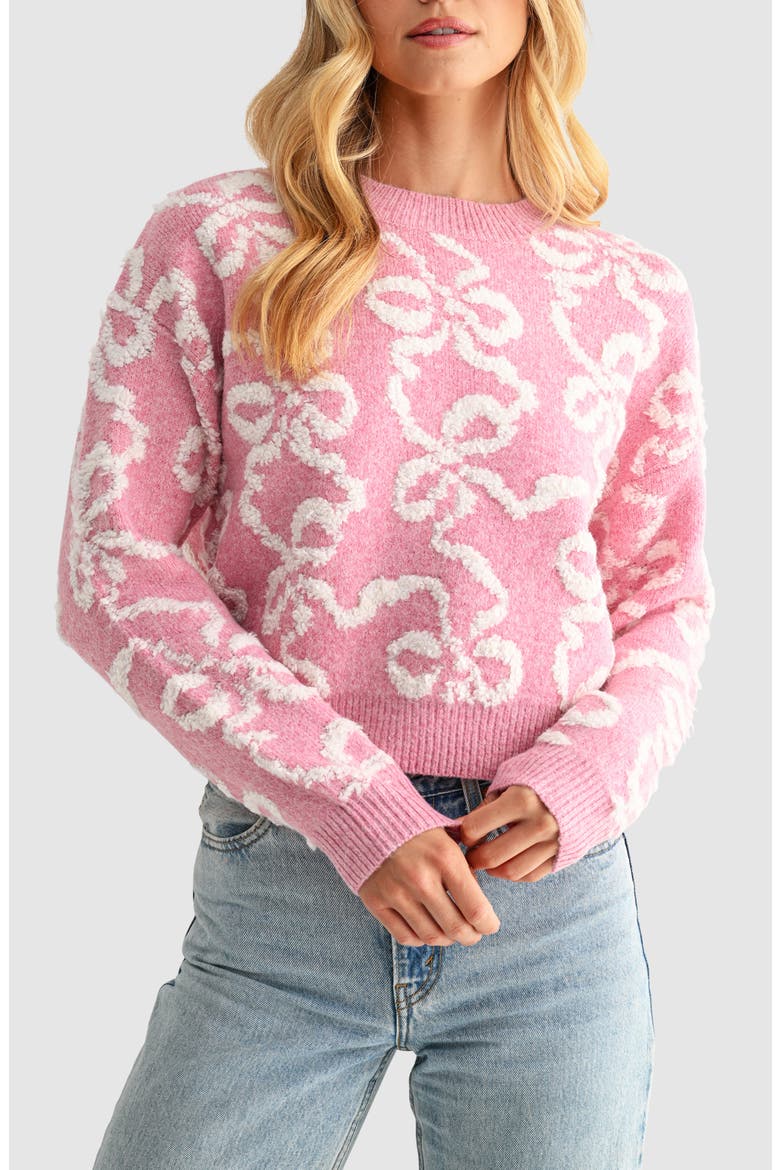 Bow Sweater, Main, color, PINK IVORY