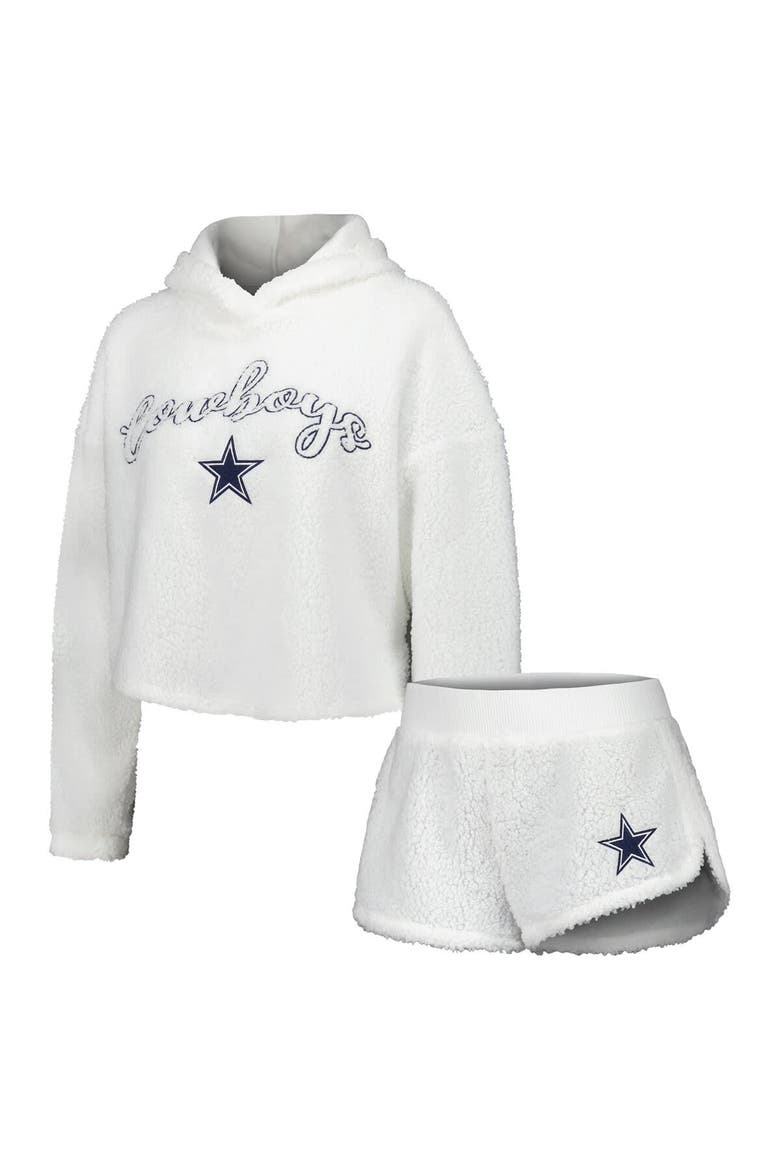 Women's Concepts Sport  White Dallas Cowboys Fluffy Pullover Sweatshirt & Shorts Sleep Set, Main, color, White