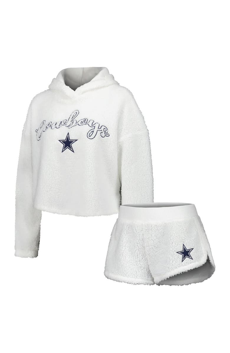 CONCEPTS SPORT Women's Concepts Sport White Dallas Cowboys Fluffy Pullover Sweatshirt & Shorts Sleep Set, Main, color, White