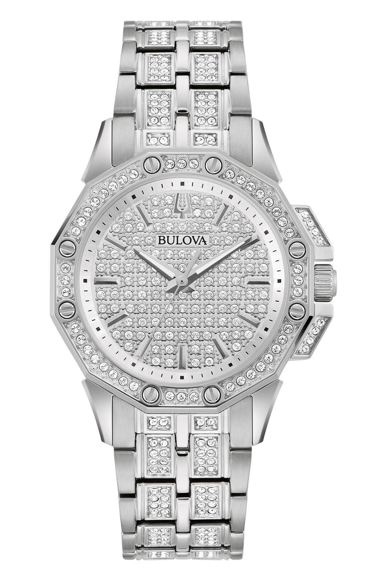 Octava Pavé Crystal Bracelet Watch, 34mm, Main, color, SILVER