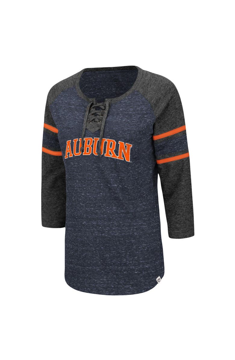 COLOSSEUM Women's Colosseum Navy/Heathered Charcoal Auburn Tigers Scienta Pasadena Raglan 3/4 Sleeve Space Dye Lace-Up T-Shirt, Alternate, color, 