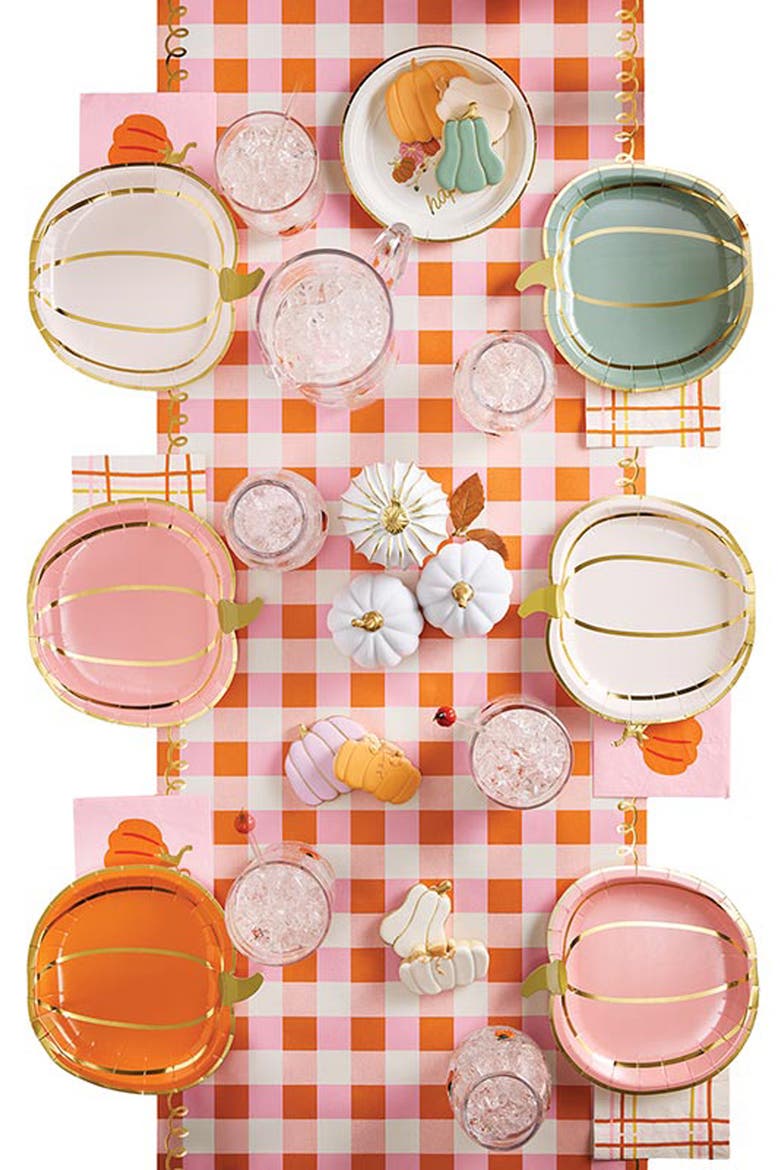 Plaid Foil Paper Table Runner, Alternate, color, ORANGE/PINK