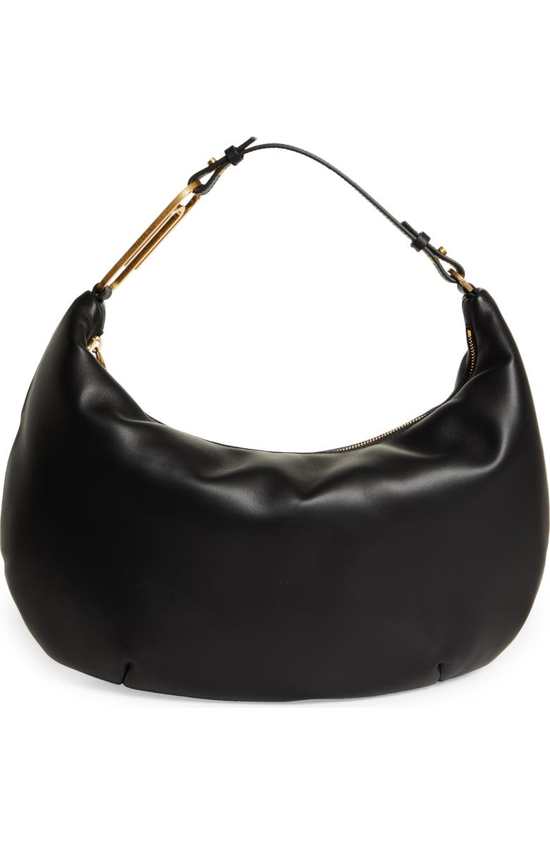 Off-White Paper Clip Leather Hobo Bag, Main, color, Black