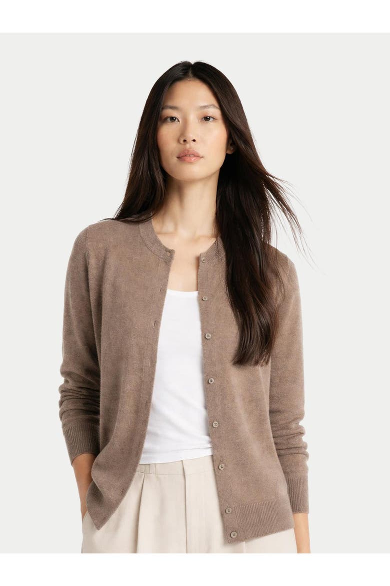 Timeless Cashmere Crewneck Cardigan, Alternate, color, taupe