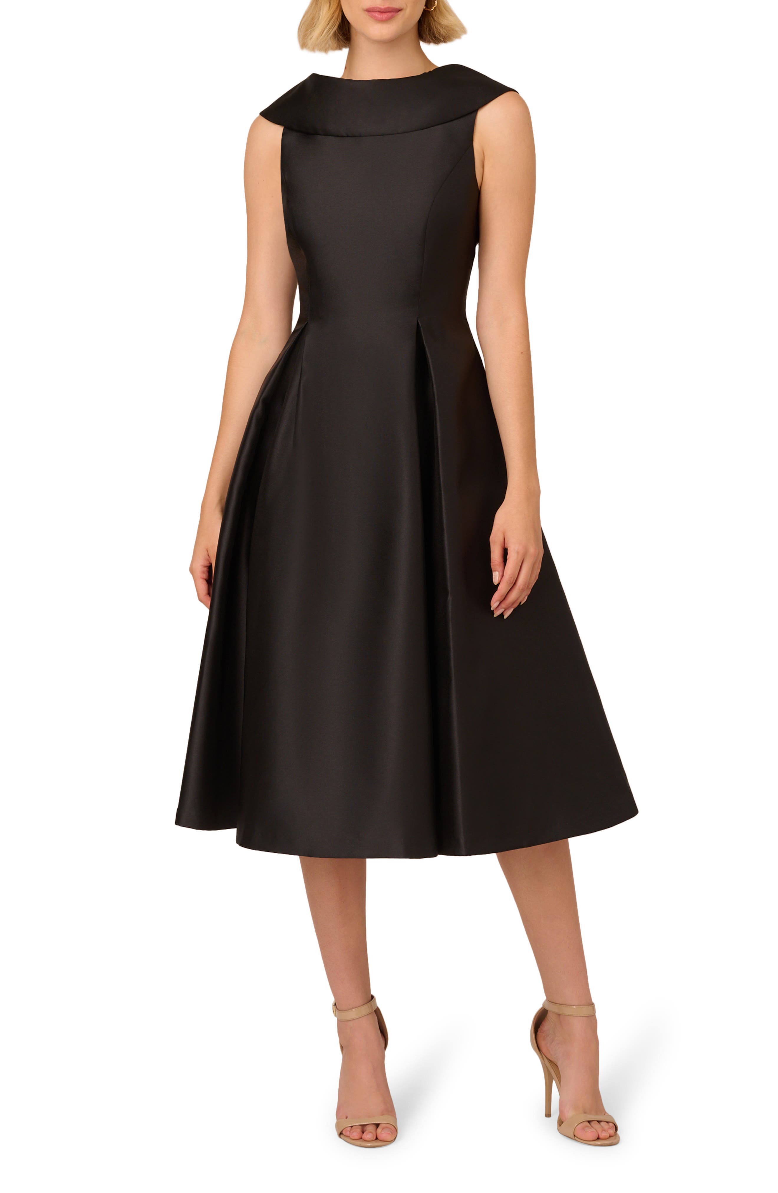 Adrianna Papell Roll Neck Mikado Fit & Flare Dress