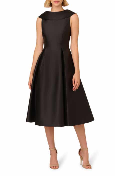 Adrianna Papell Roll Neck Mikado Fit & Flare Dress