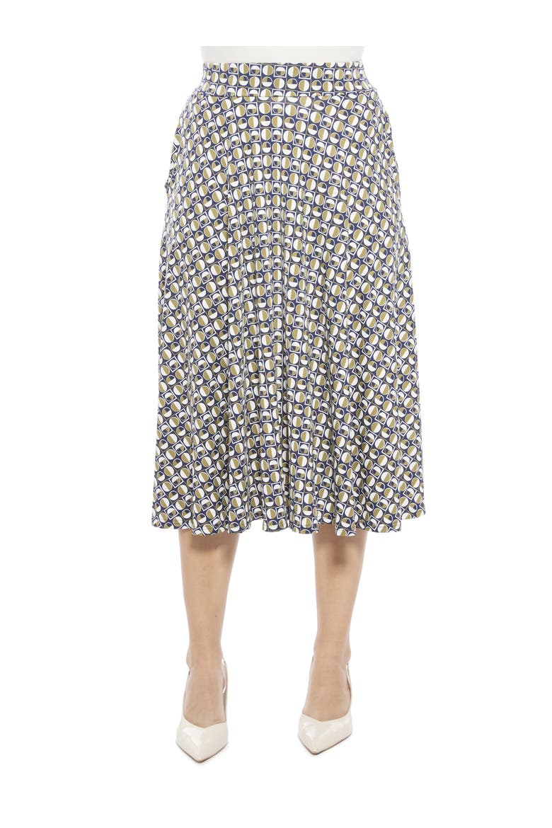 Womens Geometric Elastic Waist Pocket A-Line Midi Skirt, Main, color, Green Multi