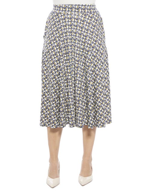 Womens Geometric Elastic Waist Pocket A-Line Midi Skirt