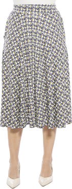 24seven Comfort Apparel Womens Geometric Elastic Waist Pocket A-Line Midi Skirt