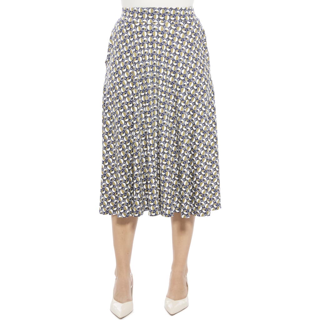 24seven Comfort Apparel Womens Geometric Elastic Waist Pocket A-line Midi Skirt In Multi