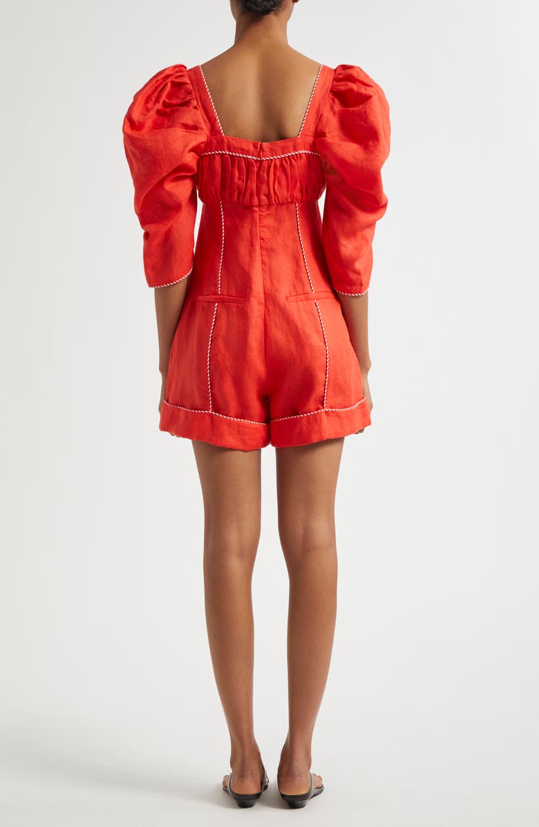 FARM Rio Puff Sleeve Linen Romper, Alternate, color, 
