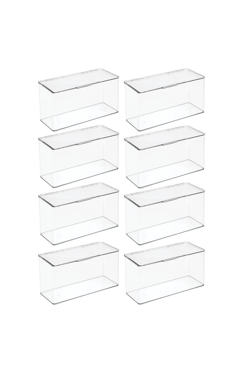 mDesign Plastic Playroom/Gaming Organizer Bin Box with Hinged Lid, 8 Pack - Clear, Main, color, Clear