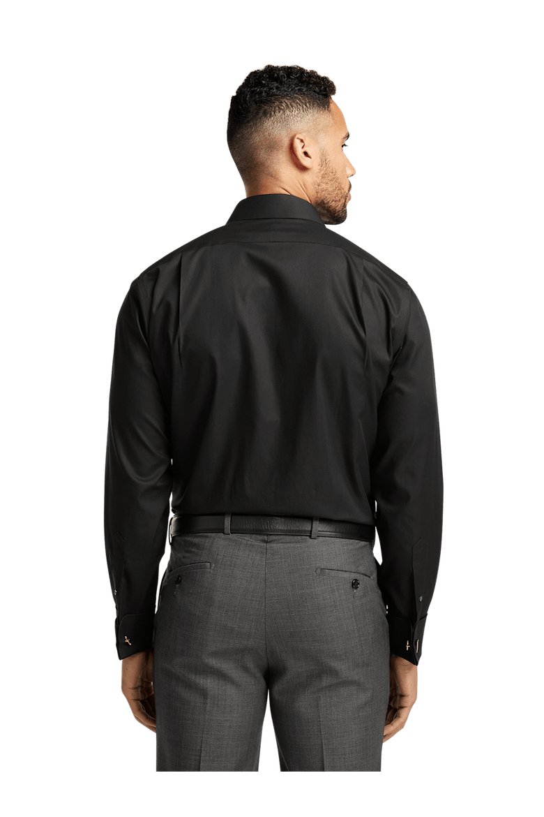 Non-iron Cotton Pinpoint Solid Point Collar French Cuff Dress Shirt, Alternate, color, Black