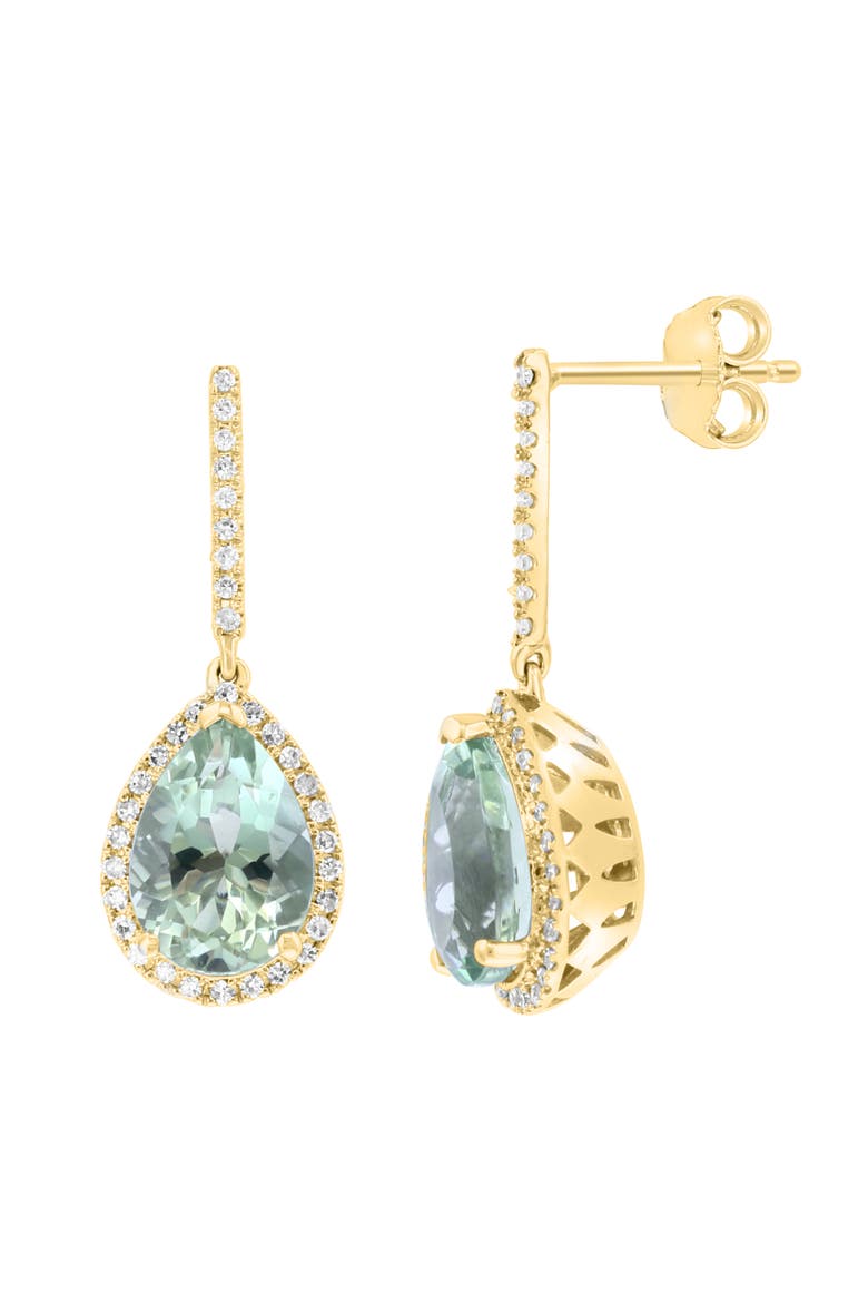 14K Yellow Gold Green Amethyst & Diamond Halo Drop Earrings, Alternate, color, 14K Gold
