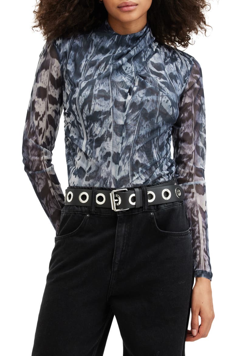 Tia Long Sleeve Mesh Top, Main, color, INEZ BLUE