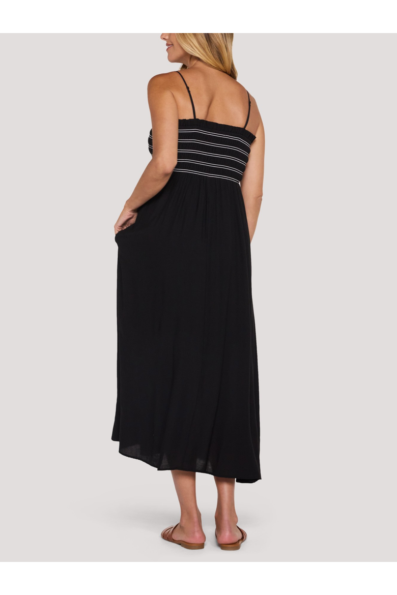 Smocked Maxi Dress With Removable Straps, Alternate, color, Black