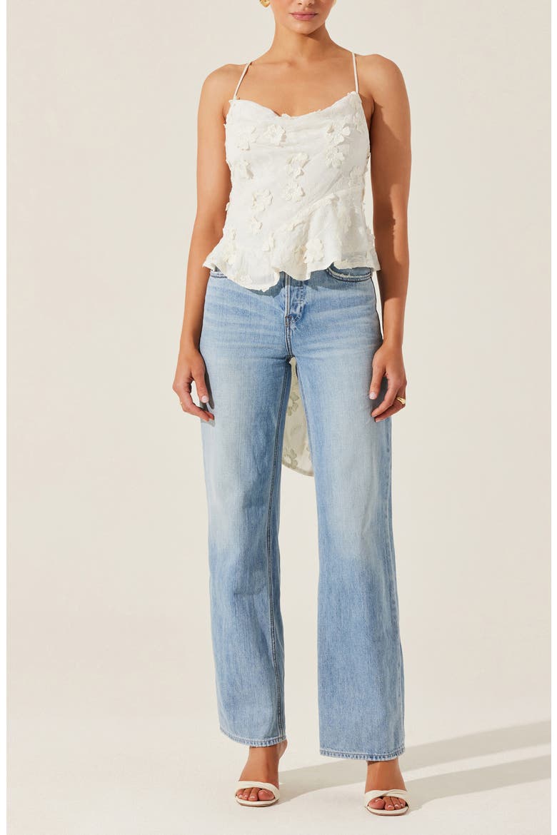 Everli Floral Applique Tie Back Top, Alternate, color, CREAM
