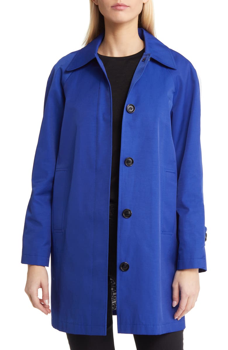Sam Edelman Mac Water Repellent Cotton Blend Raincoat, Alternate, color, Cobalt