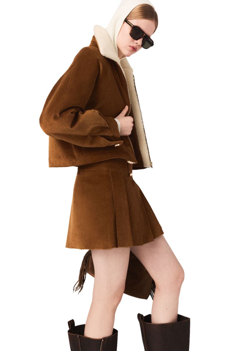 maje Cropped corduroy jacket, Alternate, color, Camel