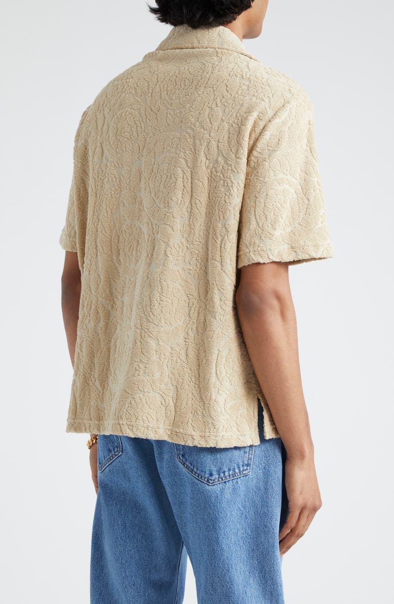 Versace Barocco Towel Cotton Terry Camp Shirt, Alternate, color, Light Sand
