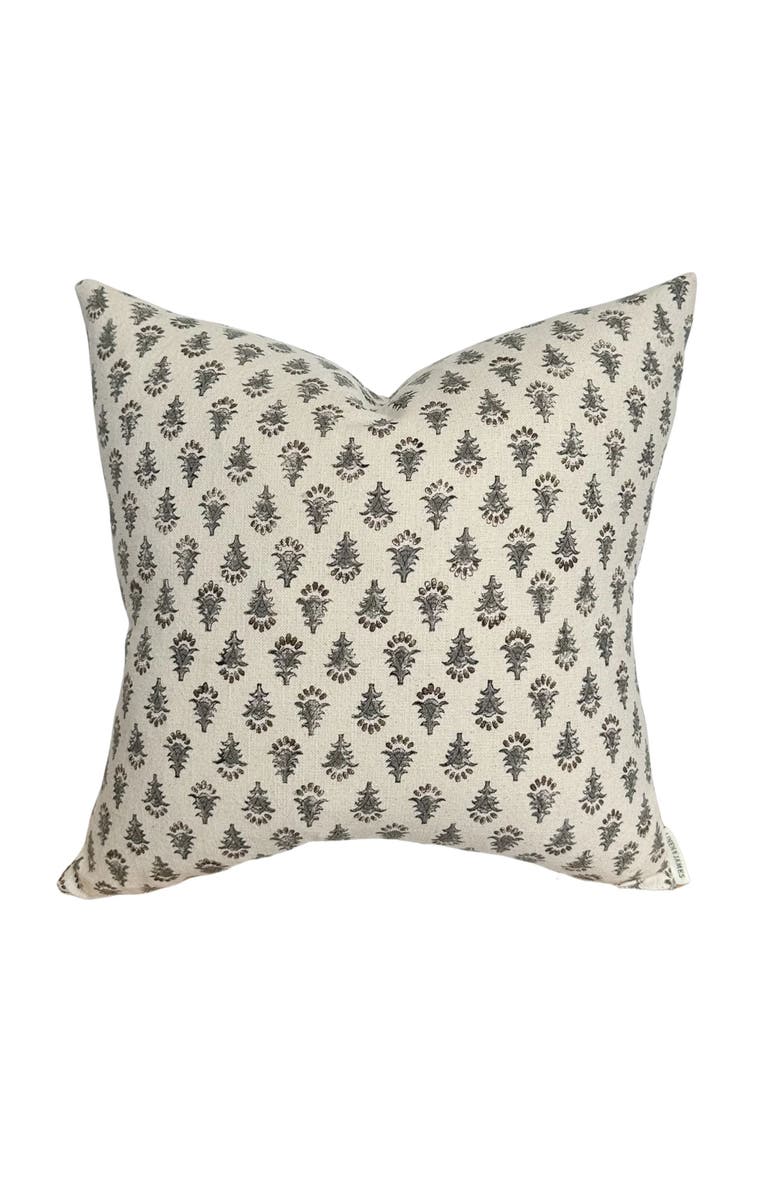 Linen & James Daphne Cream Floral Handblock Pillow Cover, Main, color, Cream