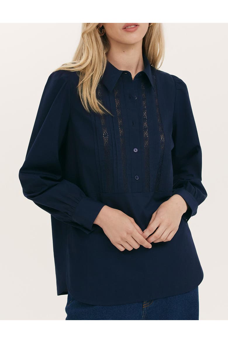 Remy Lace Detail Cotton Shirt, Alternate, color, Navy