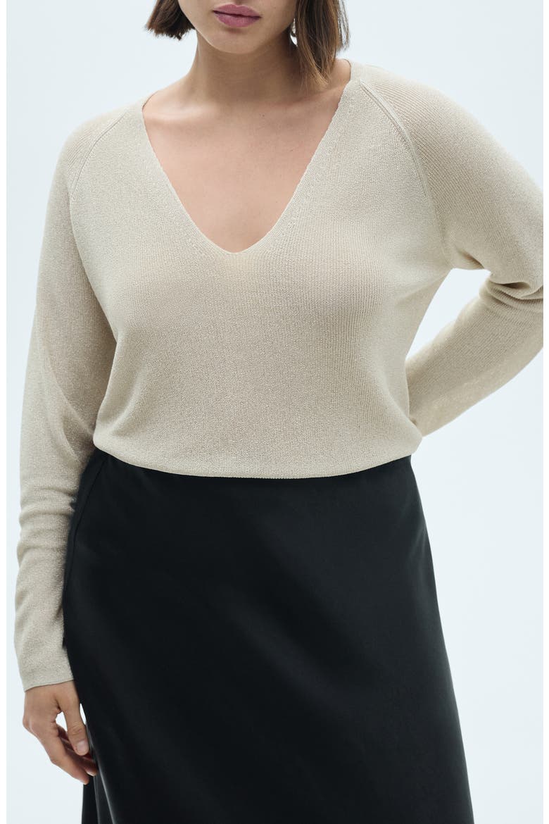 Shimmer V-Neck Sweater, Alternate, color, SILVER