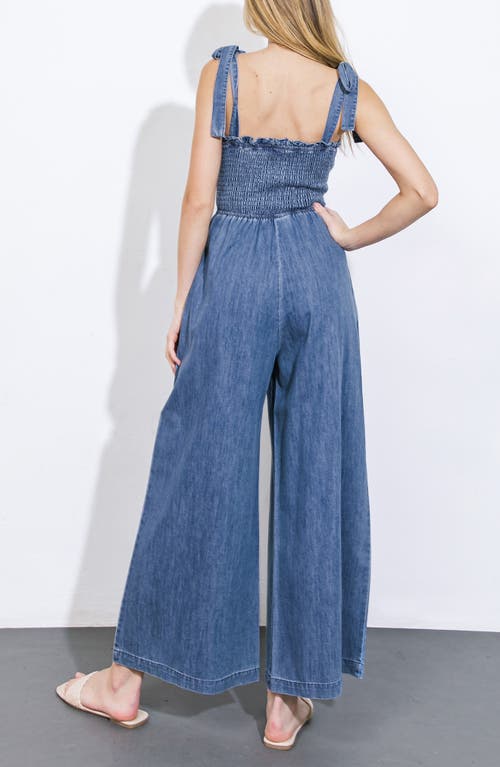 Flying Tomato Tie Strap Chambray Jumpsuit In Blue