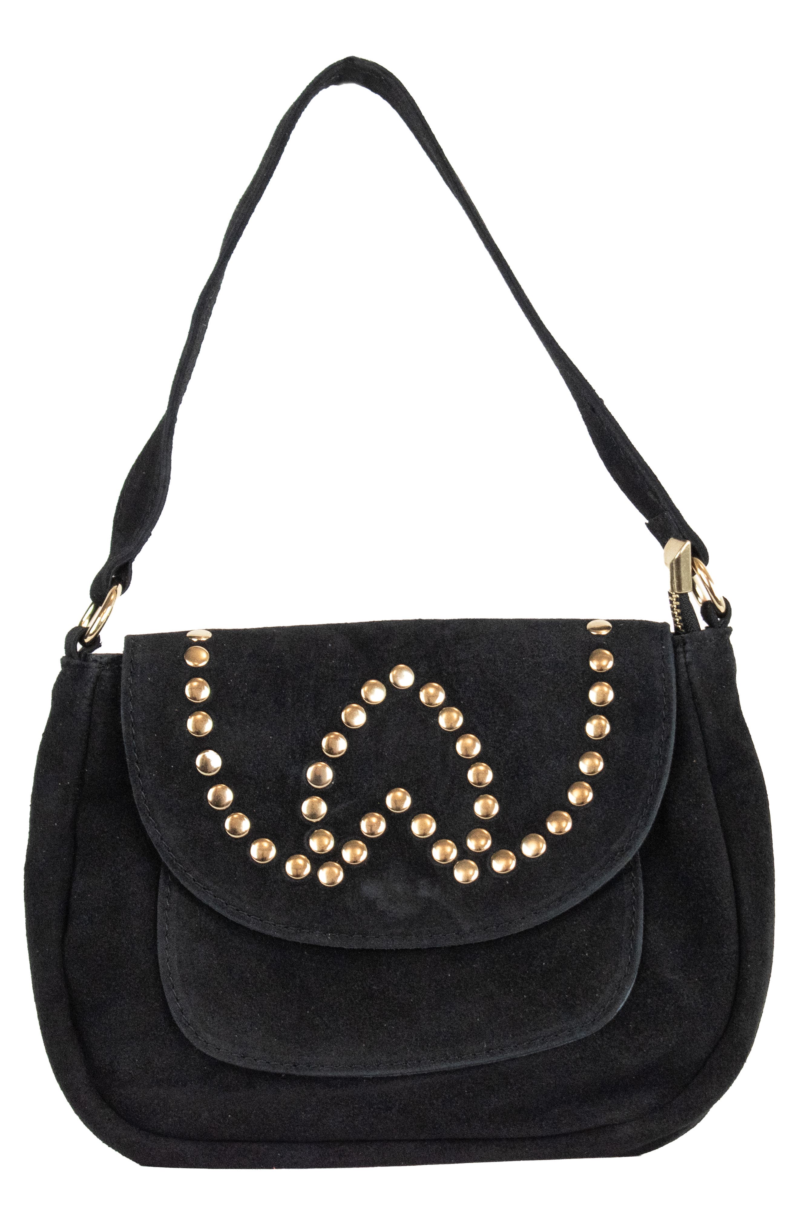 Persaman New York Studded Shoulder Bag, Main, color, Black