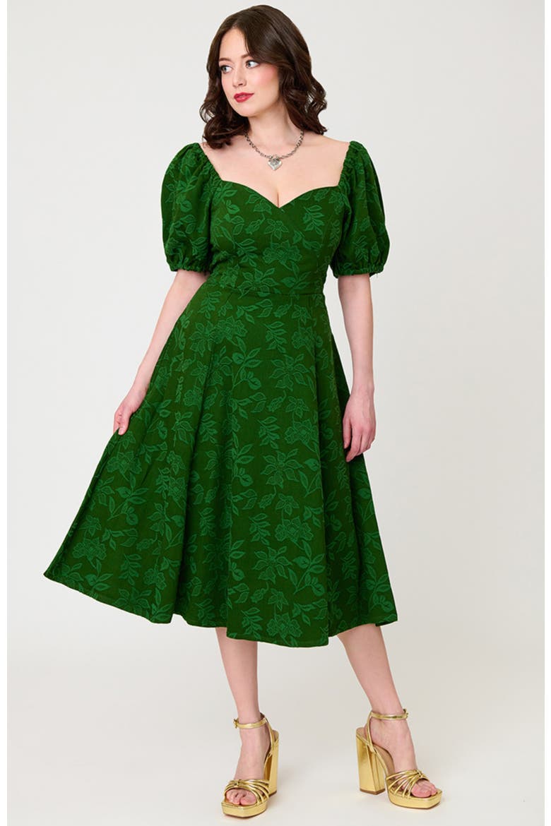 Jacquard Sweetheart Swing Dress, Alternate, color, Green Floral Print