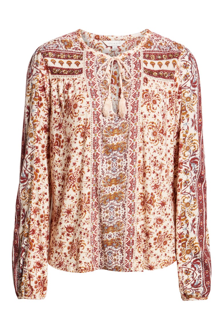 Beaded Mixed Print Top, Alternate, color, NATURAL MULTI