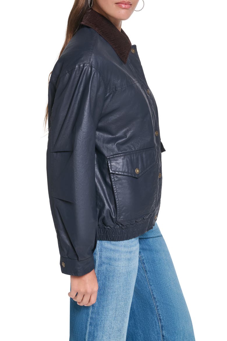 Relaxed Waxed Cotton Bomber Jacket, Alternate, color, INDIGO