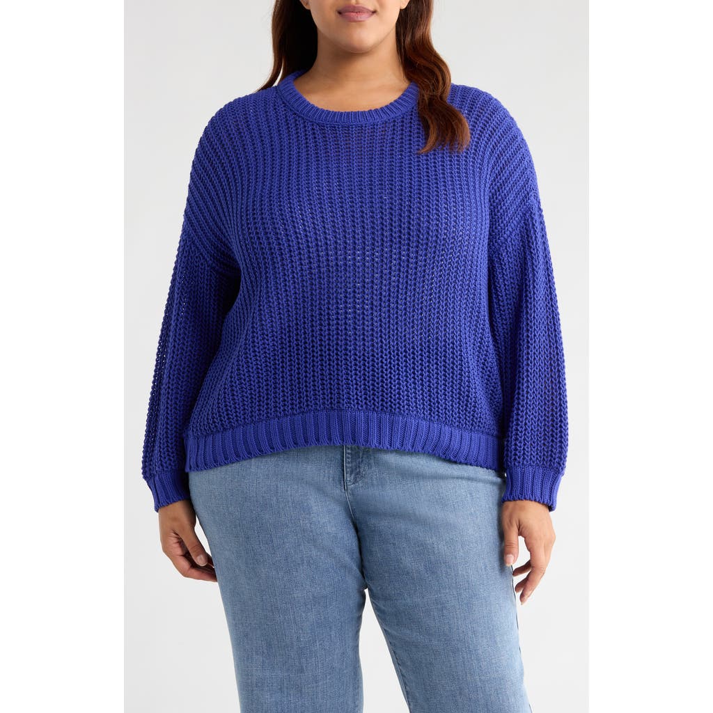 Eileen Fisher Open Stitch Organic Cotton Crewneck Sweater In Blue