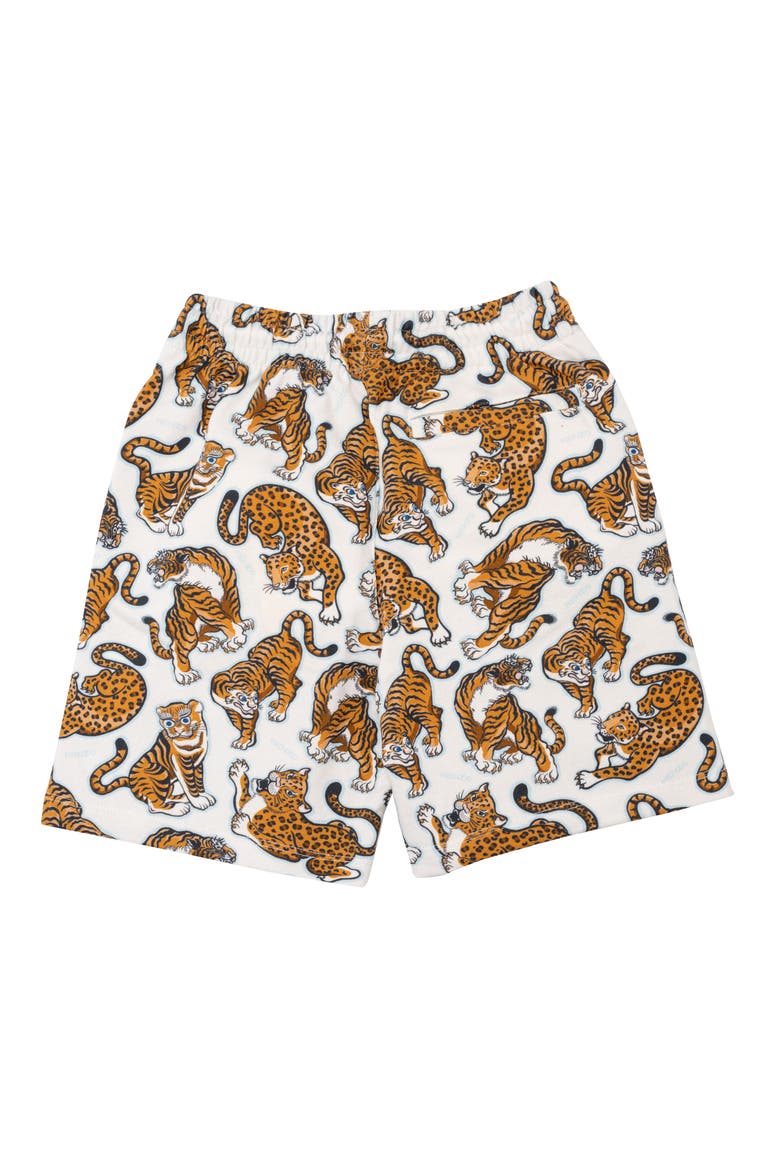 Kids' Tiger & Leopard Print Drawstring Cotton Fleece Shorts, Alternate, color, OFF WHITE