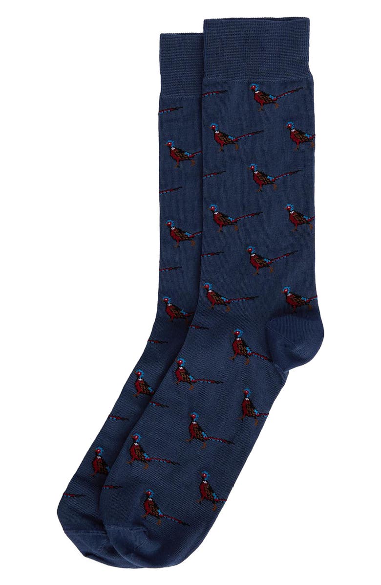 Barbour Pheasant Pattern Cotton Blend Dress Socks, Main, color, 