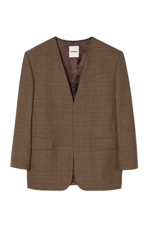 Sandro Oversized Checked Jacket In Brown