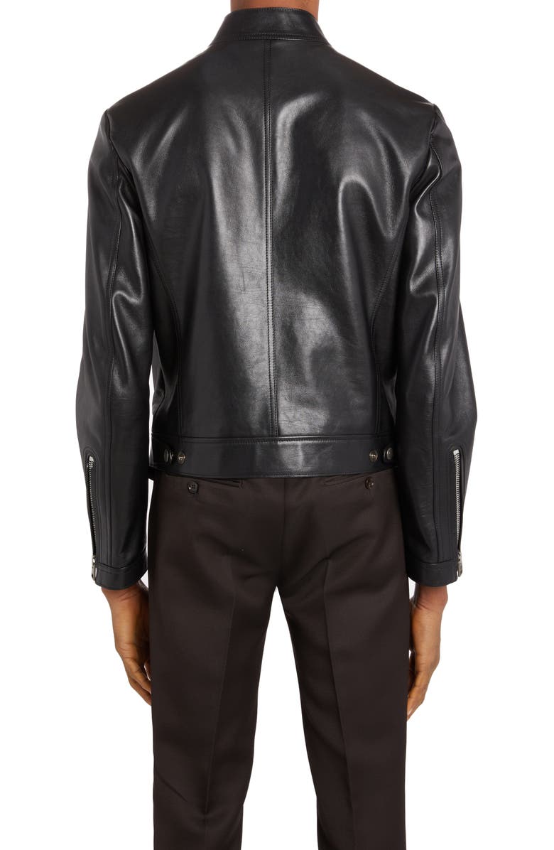TOM FORD Plongé Leather Cafe Biker Jacket, Alternate, color, Black