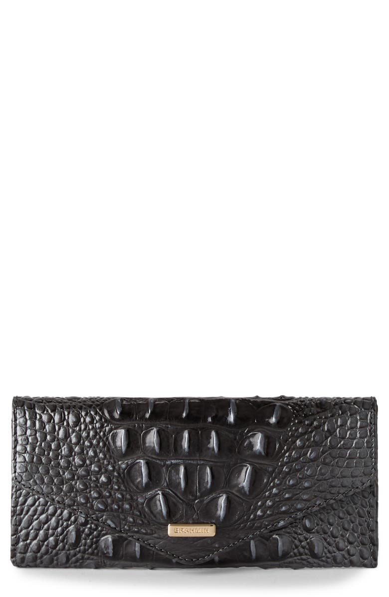 Brahmin Veronica Croc Embossed Leather Wallet, Main, color, Charcoal Melbourne