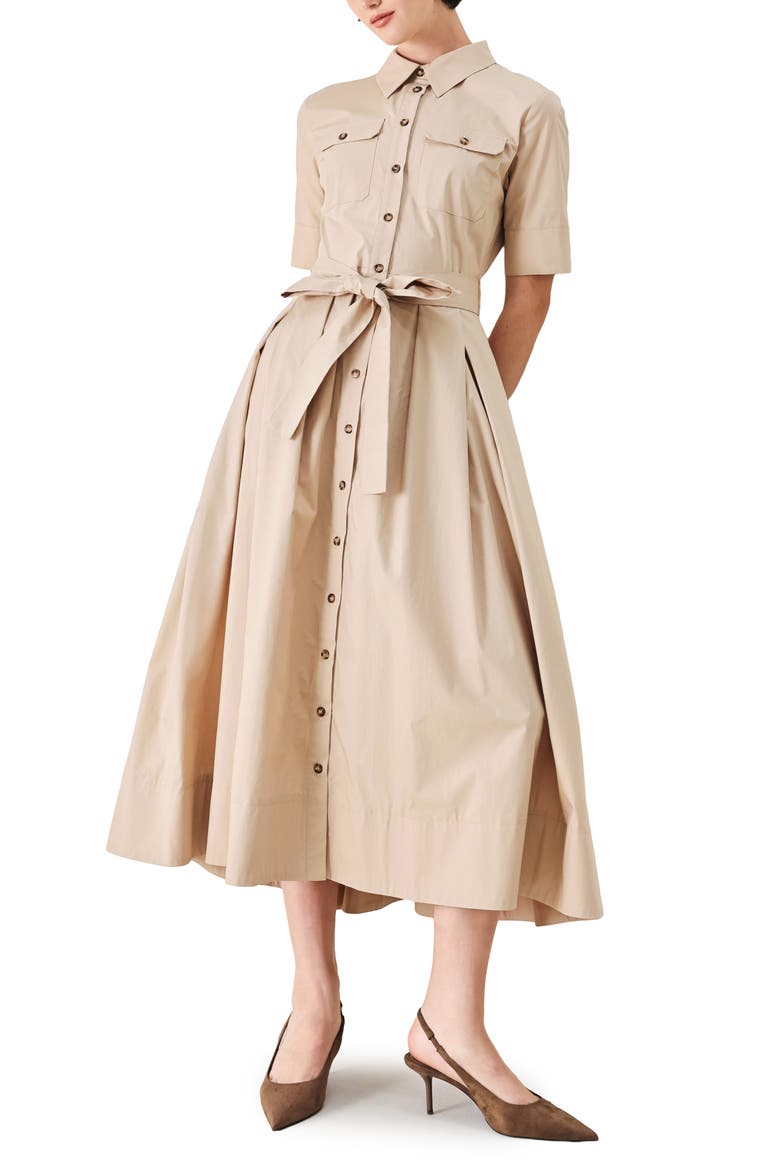 Cotton Midi Shirtdress, Main, color, NEUTRAL