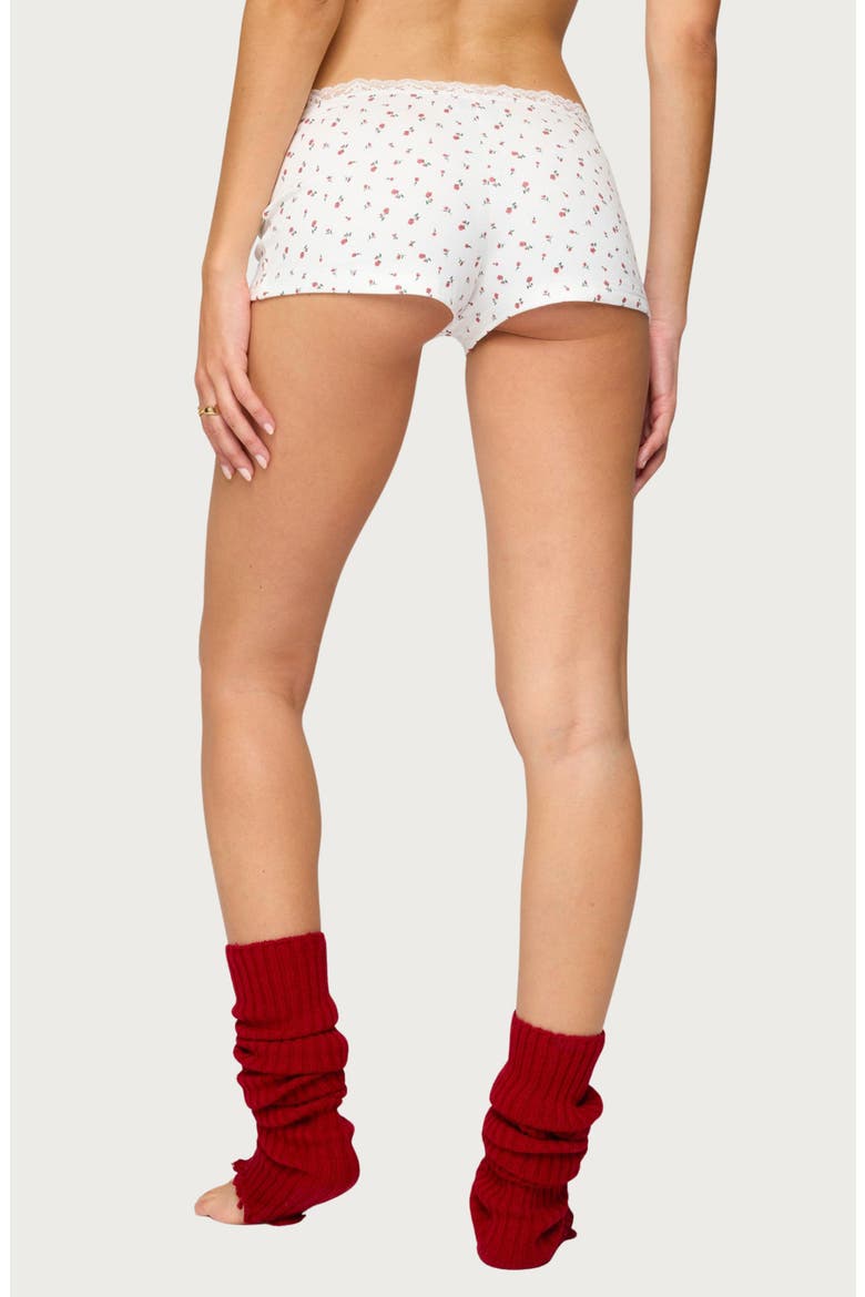 Viola Lace Trim Flotal Shorts, Alternate, color, WHITE