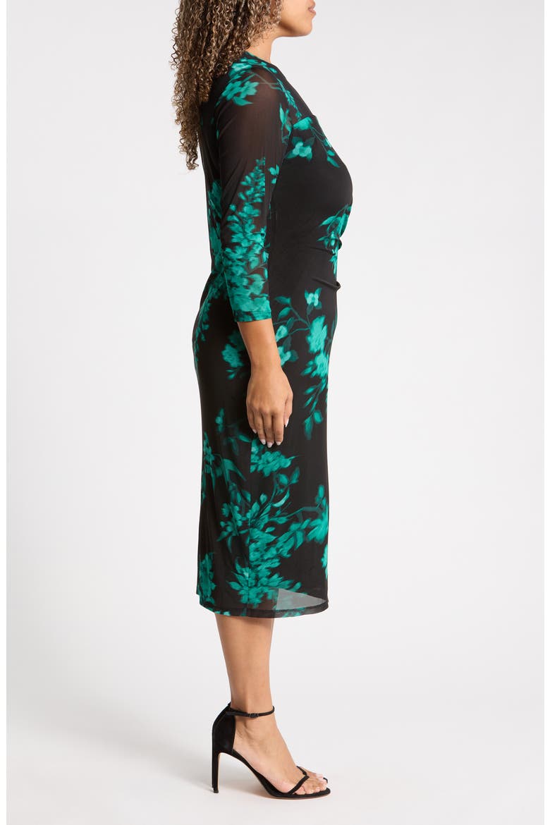Printed Mesh Midi Dress, Alternate, color, DEEP JADE MULTI