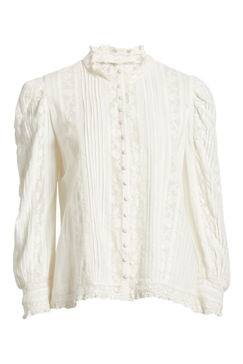 Jacque Lace Inset Button Front Shirt, Alternate, color, TRUE WHITE