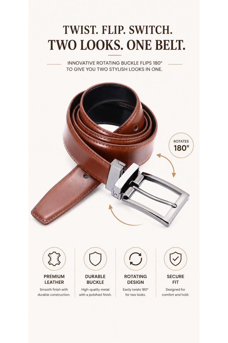 Reversible Leather Belt with Rotating Buckle, Alternate, color, Burnt Umber/Black