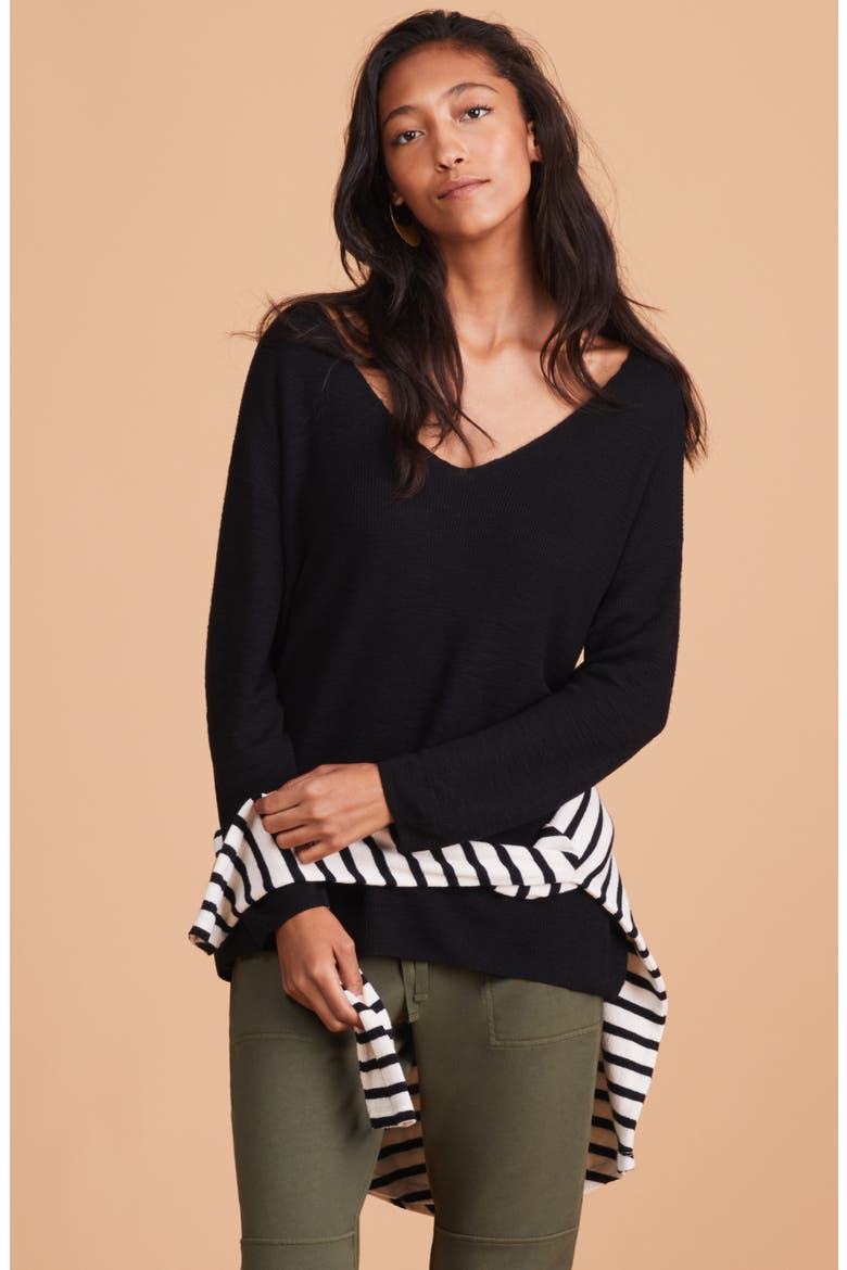 V-Neck Tunic Sweater, Alternate, color, BLACK