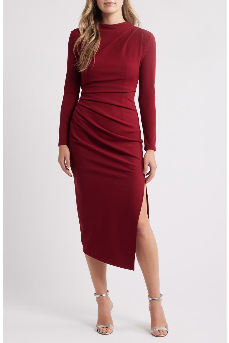 Stacey Long Sleeve Midi Dress, Main, color, BURGUNDY
