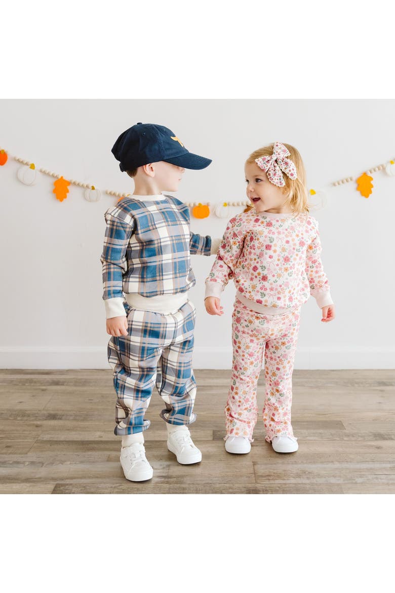Navy Plaid Sweatshirt & Jogger Set, Alternate, color, Navy